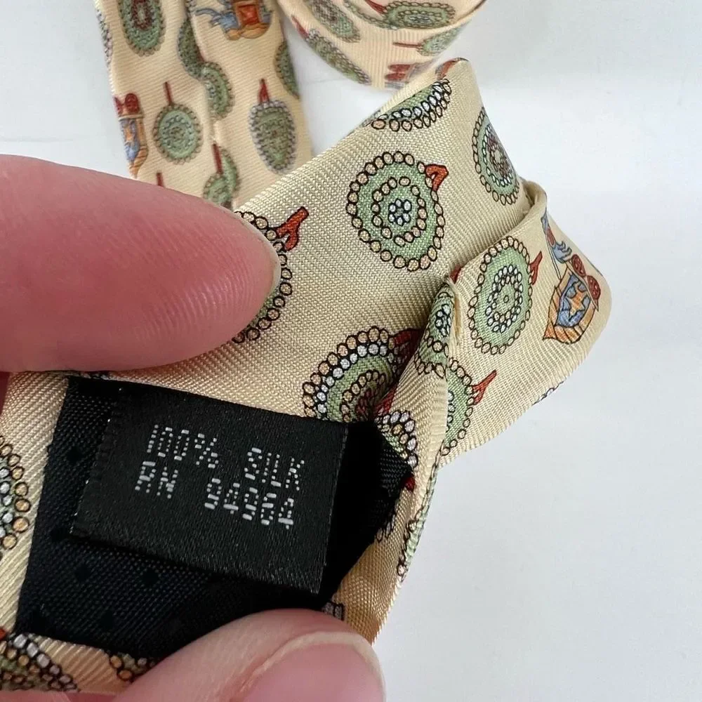 SDMA Men's Cream Green Patterned Woven Pure Silk‎ Classic Wide Necktie One Size